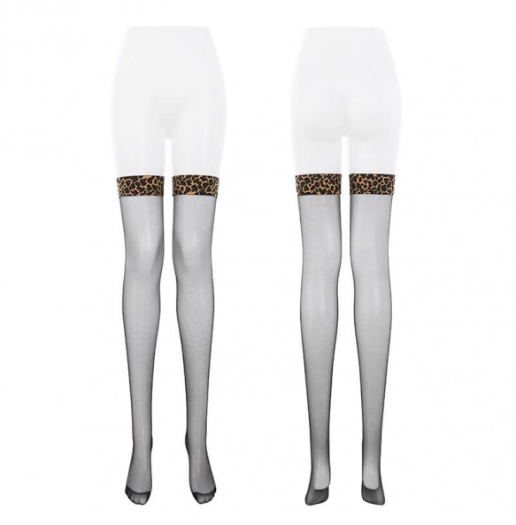 FEE ET MOI - Leopard Print Silky Sheer Thigh High Stockings (Black)